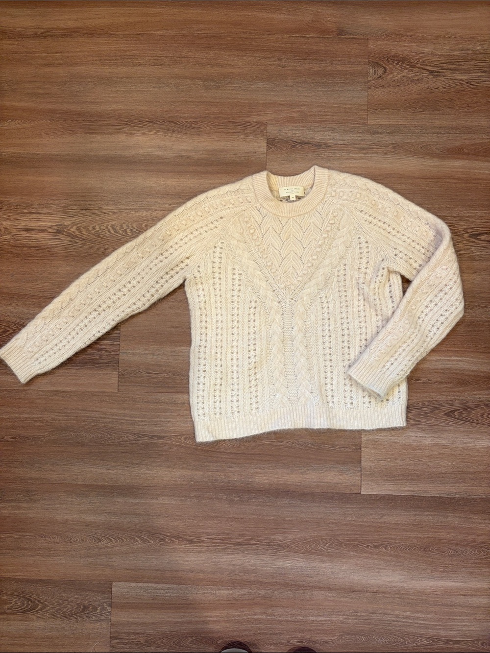 Sézane ecru kid mohair cable pointelle sweater size XS